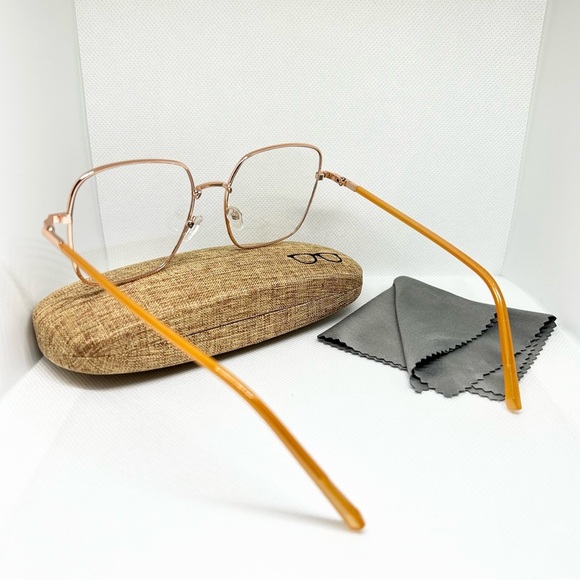 Rose Gold and Peach Frame Blue Light Blocking Optical Glasses with Hard Case - Picture 3 of 4